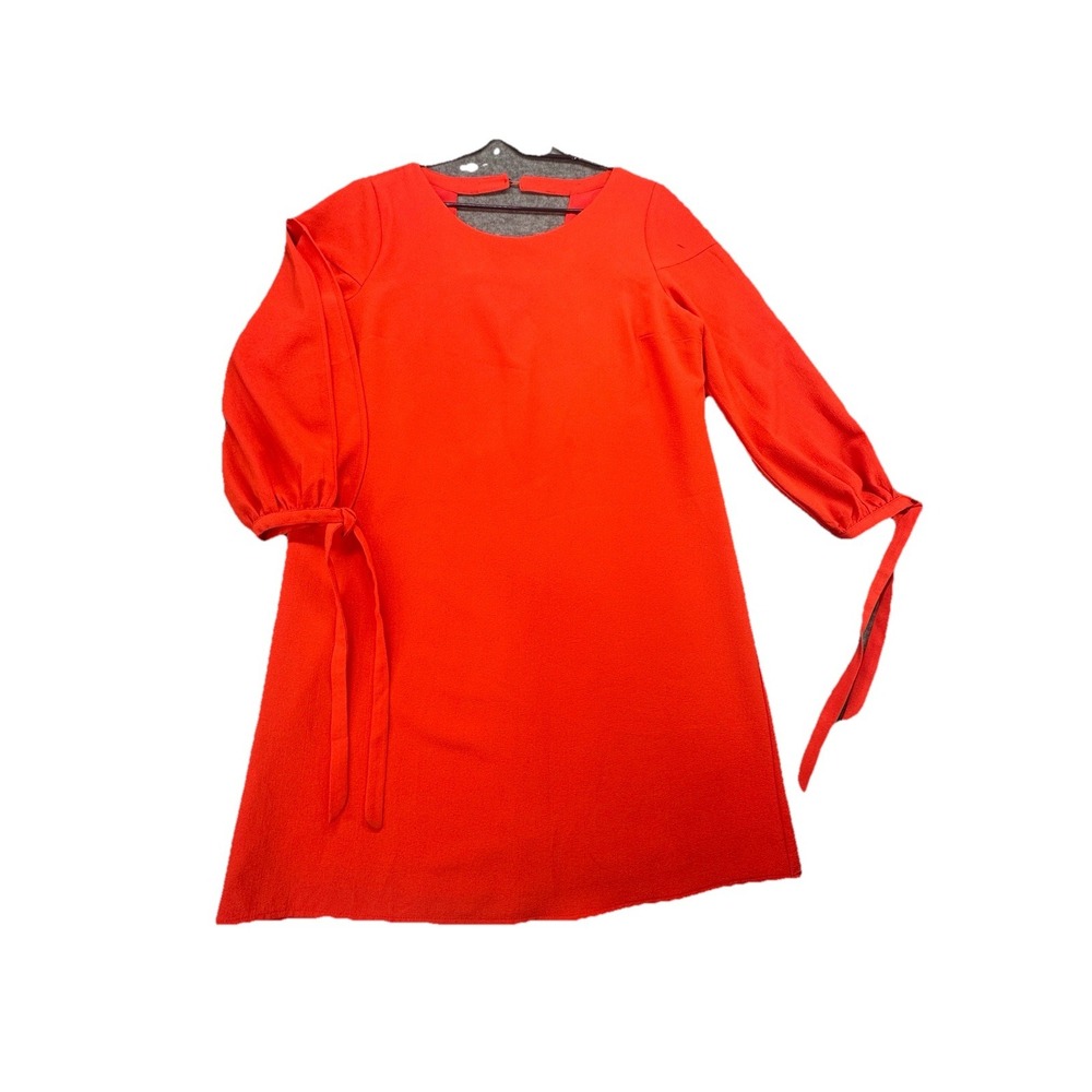 Skies are Blue Dress Ruffle Open Long Sleeve Round Neck Bright Orange Size L